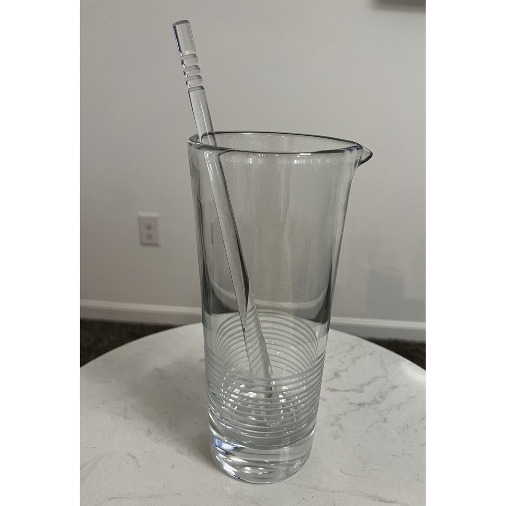 Crystal Cocktail Mixer Pitcher Stir Rod Mixology Barware MCM Style Martini Drink